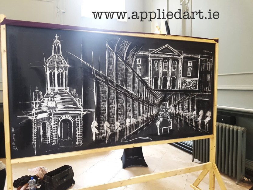 artist dublin black whitev chalk board event drawing dublin ireland trinity college dublkin event work boards klaudia byrne pawlowska