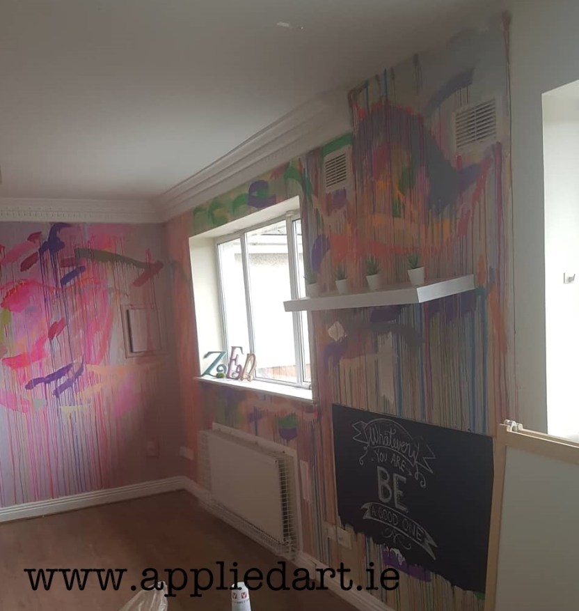 klaudia byrne wall design artist dulkin ireland commision paintings murals splat graffitti style my creche mural irelnad dublin tree