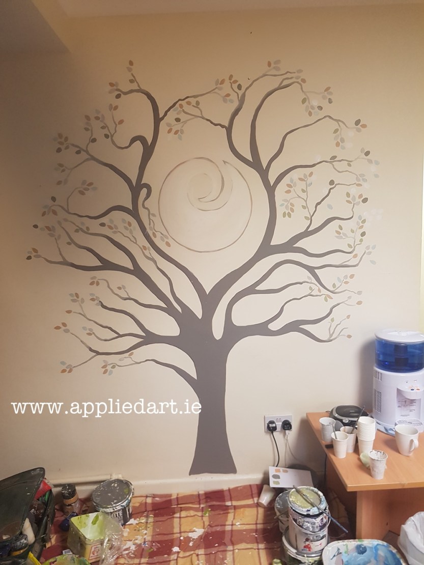 painted tree artist dublin murals klaudia byrne applied art coloured leafs art birds painted logo mural waiting area mural doves flying mural dublin ireland commission art irish art kl (