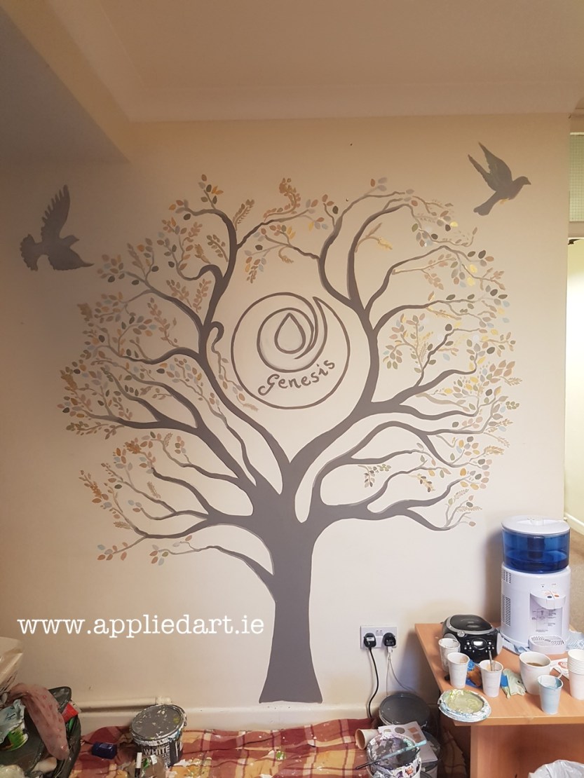 painted tree artist dublin murals klaudia byrne applied art coloured leafs art birds painted logo mural waiting area mural doves flying mural dublin ireland commission art irish art kl (