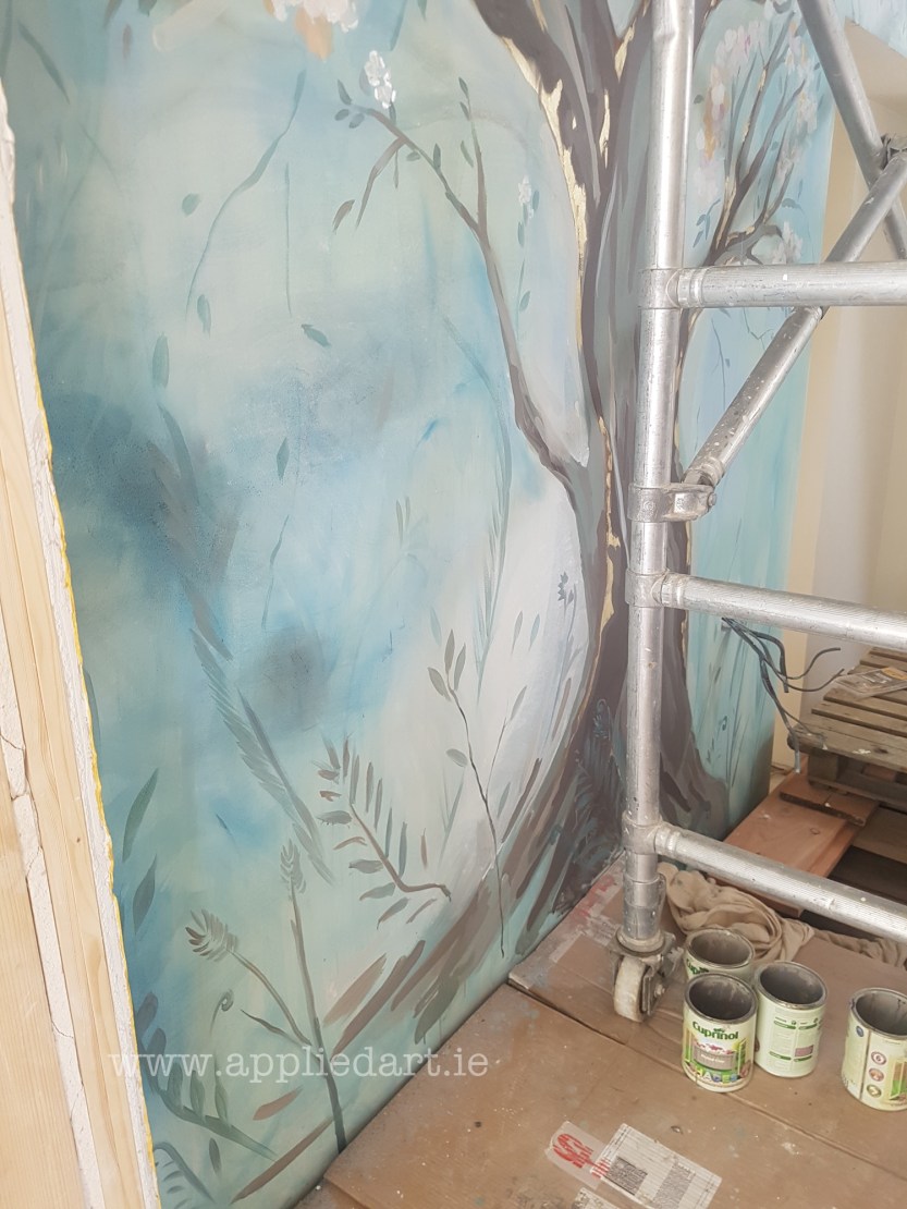 Mural Wicklow painted tree klaudia byrne applied art artist dublin hand painted modern mural gold effect natural watercolor mural ireland artistic tree painted on the wall wall art muralist dublin art (1 (18)