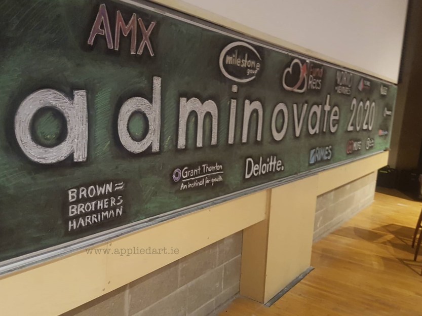 Adminovate 2020 Trinity College Logo Adminovate event artist klaudia byrne applied art chalk art event dublin ireland artist kolour chalk on board (14)