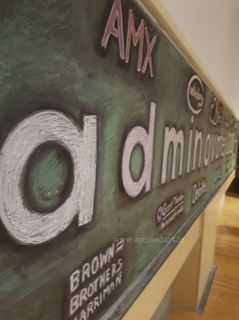 Adminovate 2020 Trinity College Logo Adminovate event artist klaudia byrne applied art chalk art event dublin ireland artist kolour chalk on board (4)